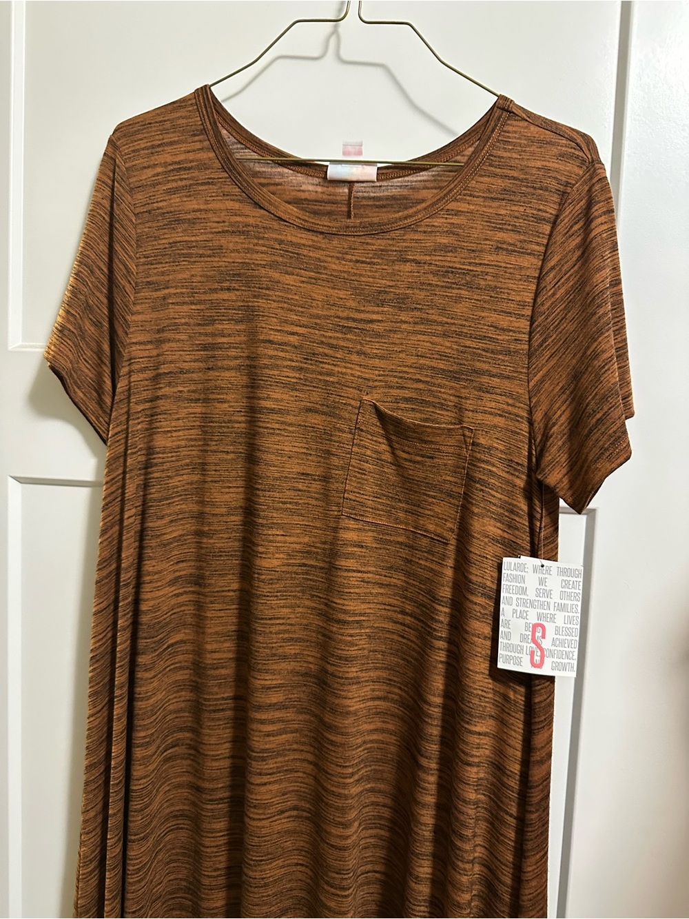 LuLaRoe Short Sleeve Pocket Tee Dress in Burnt Orange Heather